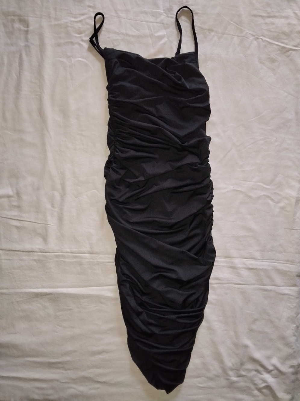 New Without Tags. Source Unknown Black Ruched Midi Slip Dress
